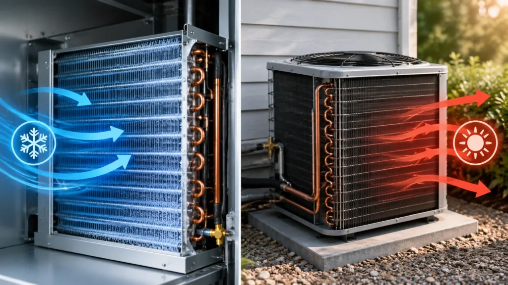 evaporator coil vs condenser coil